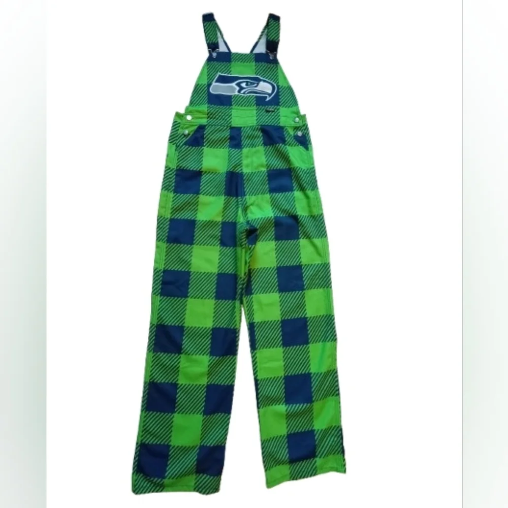 FOCO Seattle Seahawks plaid bib overalls Size: L - Picture 2 of 12